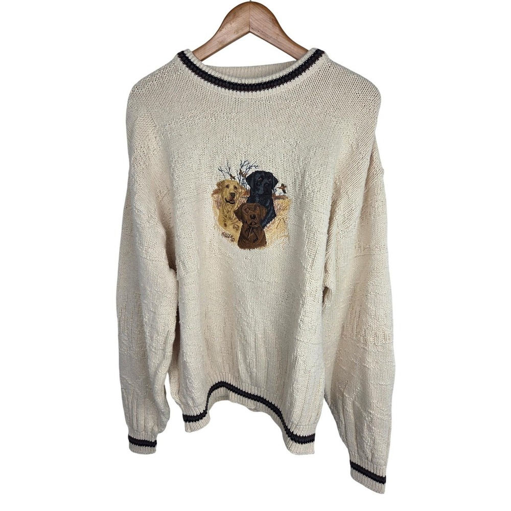 Shenandoah Sweater XXLT Cream James Killen Labrador Retriever Embroidered VTG 90